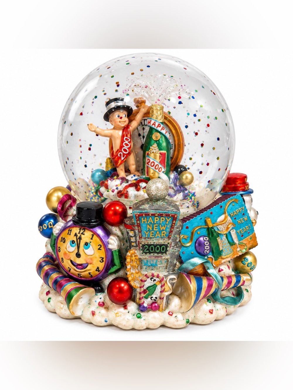 Vintage Y2K 2000 Happy New Year Musical Snow Globe